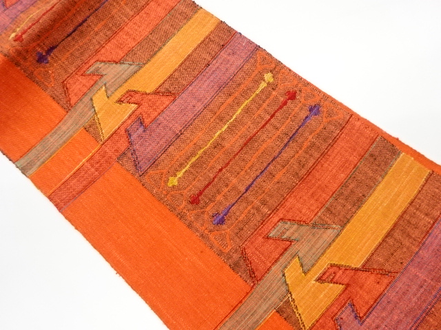 手織り真綿紬変わり横縞模様織出し名古屋帯